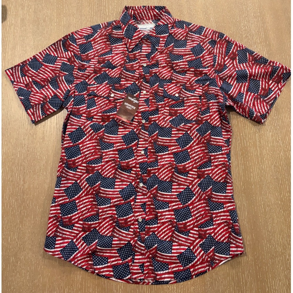 Wrangler Rancher Shirt Mens Medium American Flag‎ Western Snap Cowboy NWT